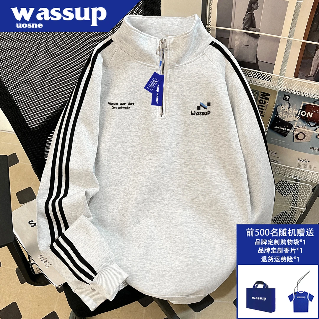 美式潮牌插肩卫衣男秋季boxy高街痞帅小众复古半拉链上衣2025爆款