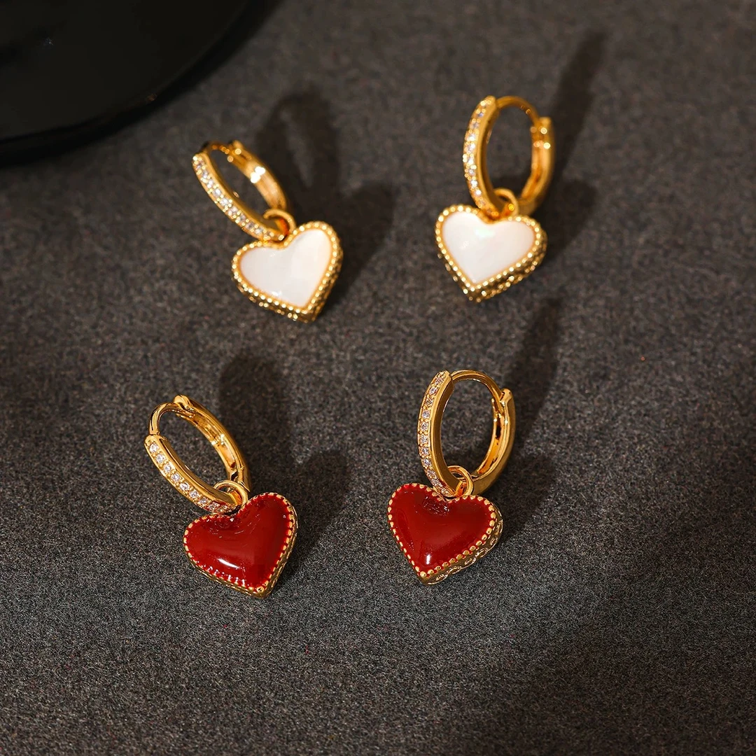 925银针耳饰 【140号】红色爱心耳环小巧精致法式轻奢耳坠