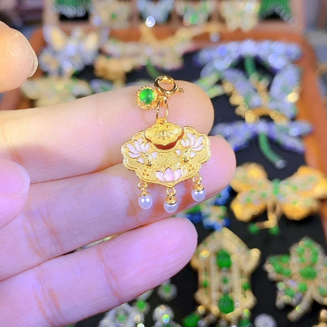 吊坠(不含链)银S925镶嵌翡翠