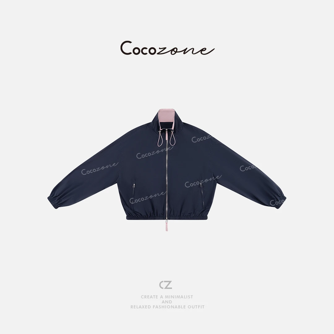COCO ZONE刘一一 运动复古立领工装风拉链长袖抽绳外套CD2A0745