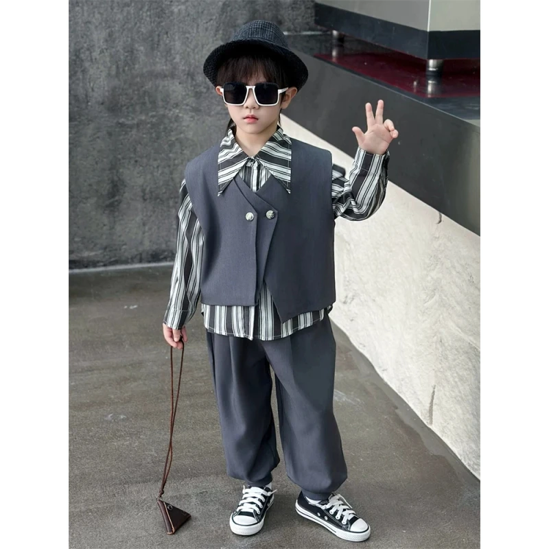 花童男童西装套装儿童西服主持人礼服演出服小男孩潮帅气时髦春装