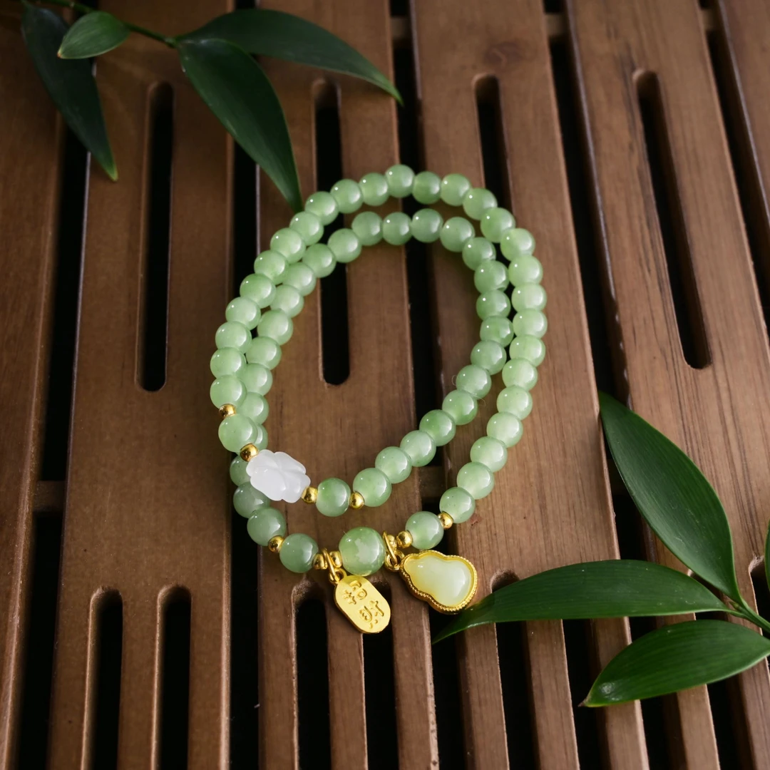 天然湖水绿东陵玉配饰平安扣手工DIY轻奢多圈葫芦手串DL000088001