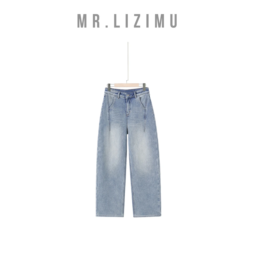 李子木先生时尚简约加绒弯刀牛仔裤女款爆款2025新款宽松休闲裤子