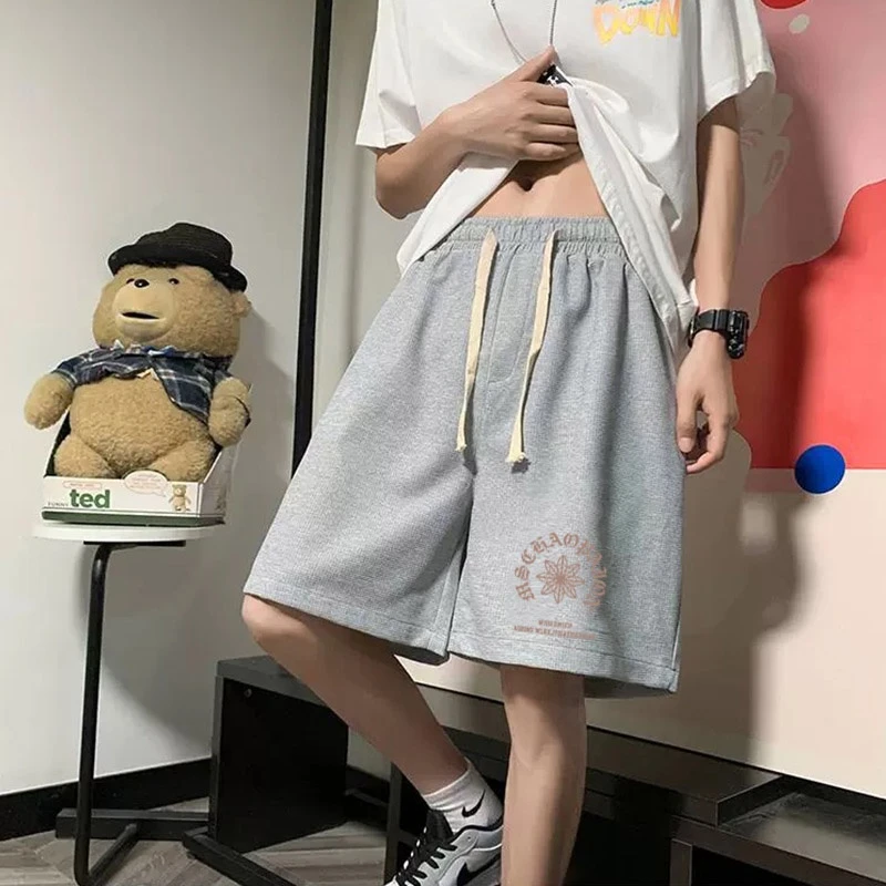 大码短裤男女同款百搭休闲裤华夫格运动裤美式五分中裤宽松沙滩裤