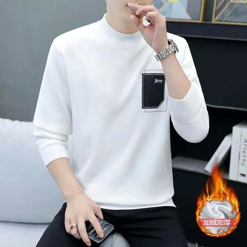 半高领毛衣男士针织线衣纯色打底衫加绒加厚百搭针织衫