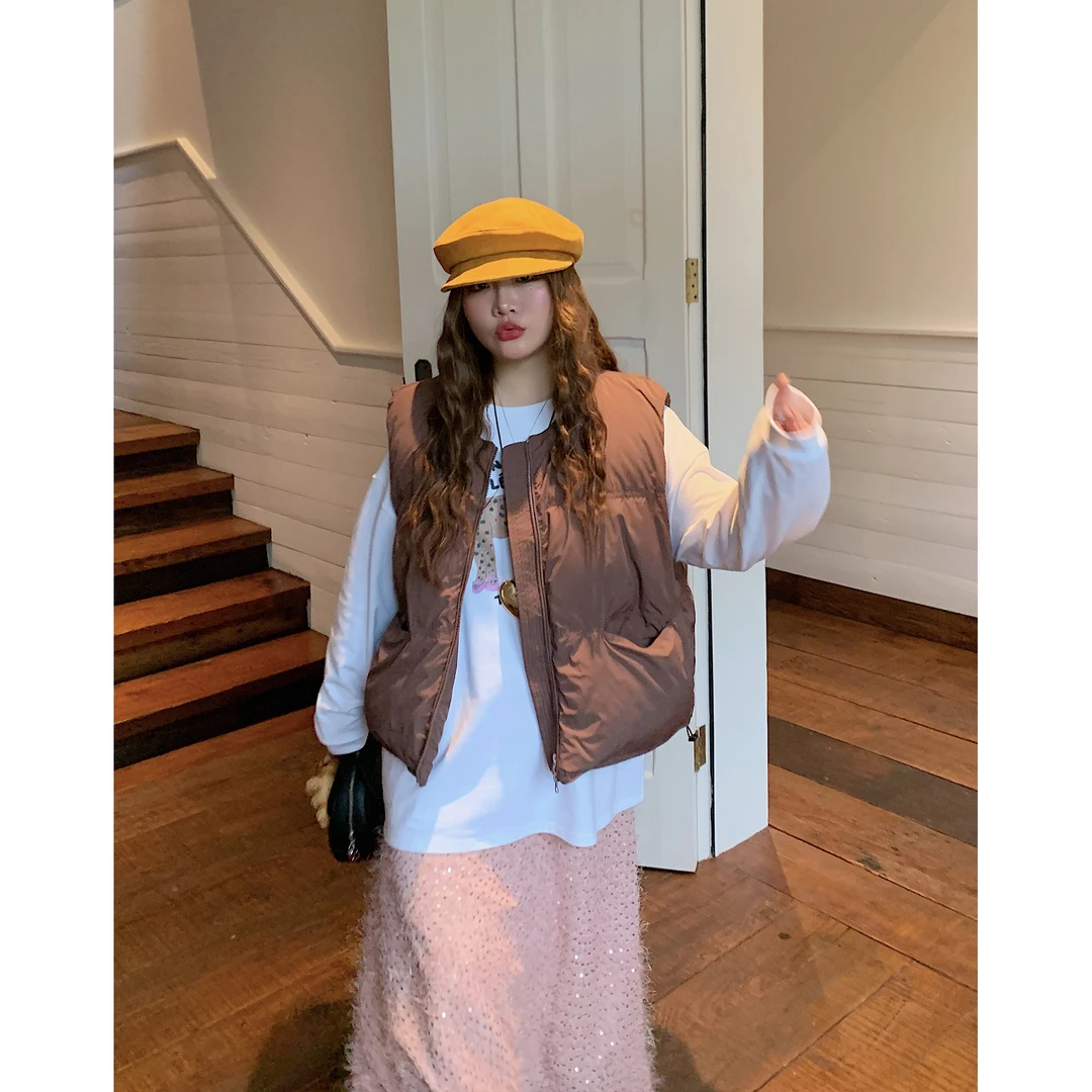 Dazi金大支 咖色马甲羽绒女外套0103/0495百搭纯色大码韩系秋冬