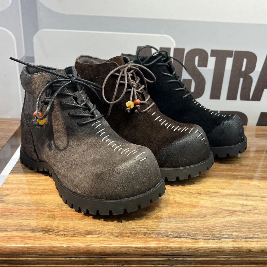 内增高浅口细带圆头马丁靴百搭英伦风复古真皮反皮靴子