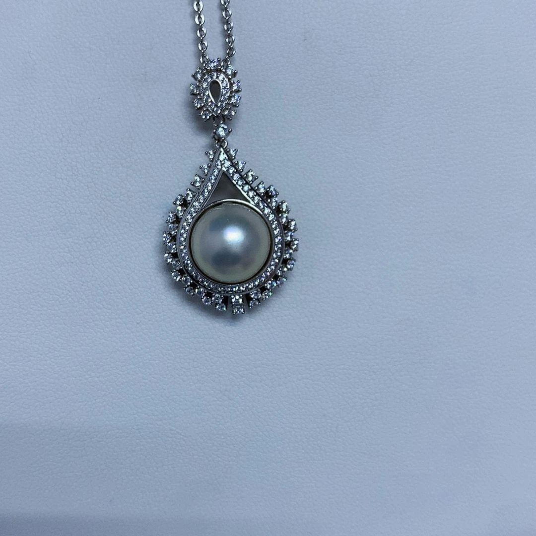 吊坠(不含链)银S925镶嵌拼合珍珠（马贝珠）11-12