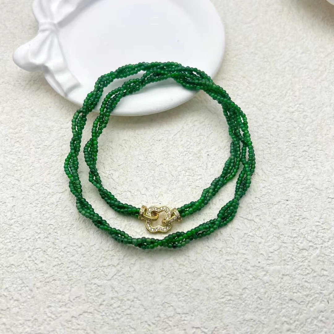 翡翠项链银s925银镶天然翡翠小米珠项链（尺寸2mm） ～HYL005