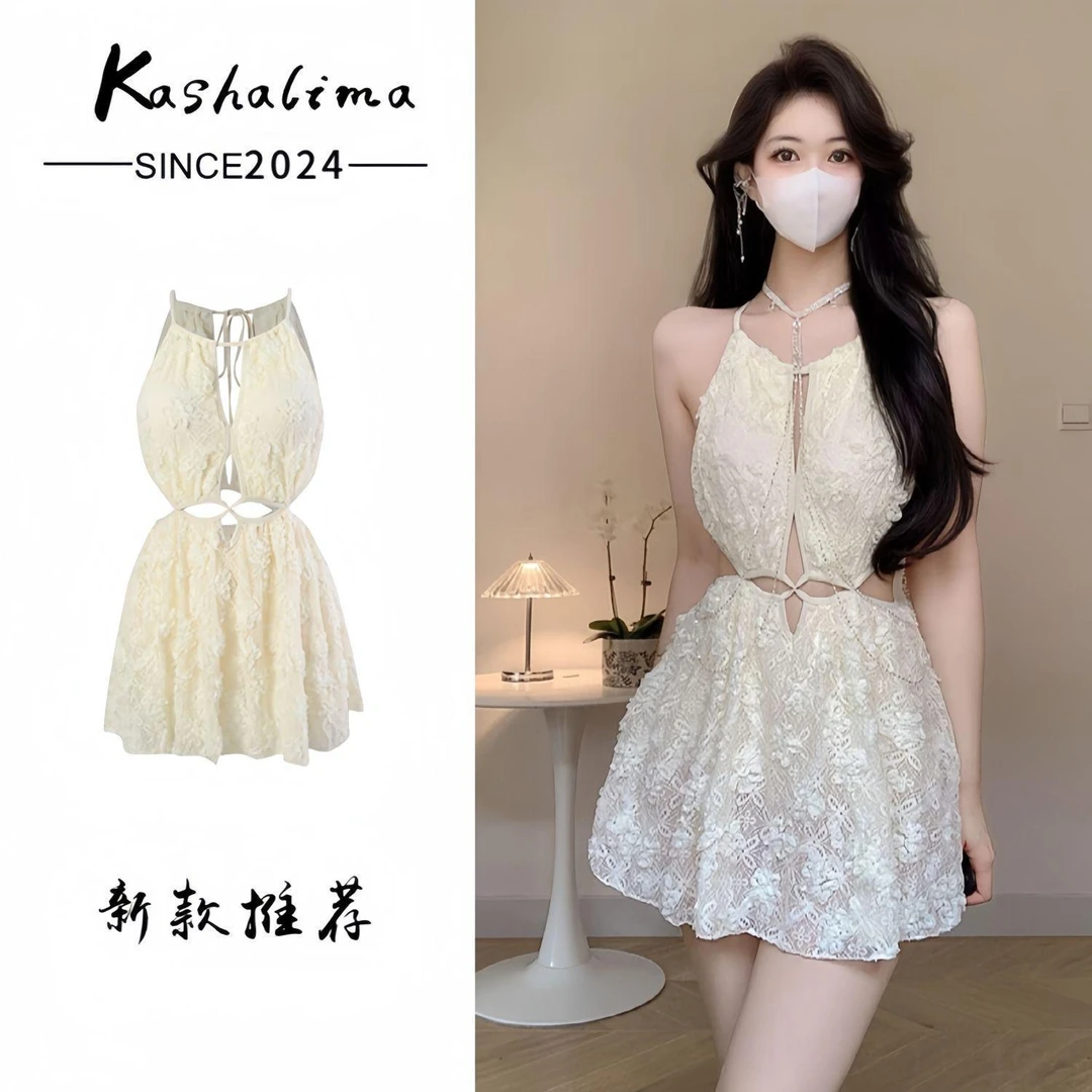 仙女风蕾丝泳衣女2025款连体裙式保守遮肚显瘦学生泡温泉游泳装