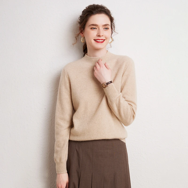 康家线特级100%纯山羊绒毛衣女baby绒女士百搭一线平面毛衣万能搭