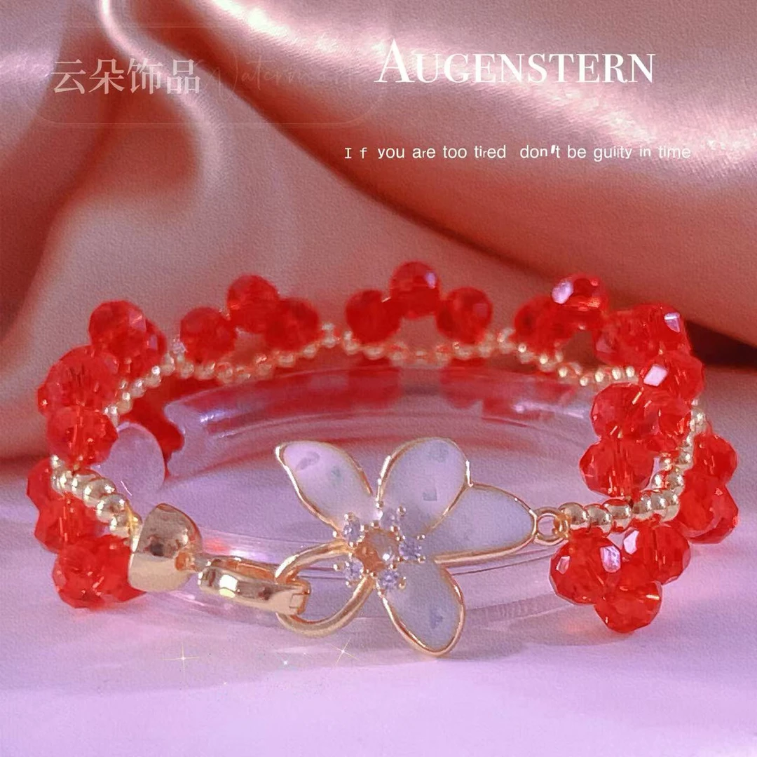 合金仿水晶手链 手链复古时尚女款简约红色气质ins小众韩版手串