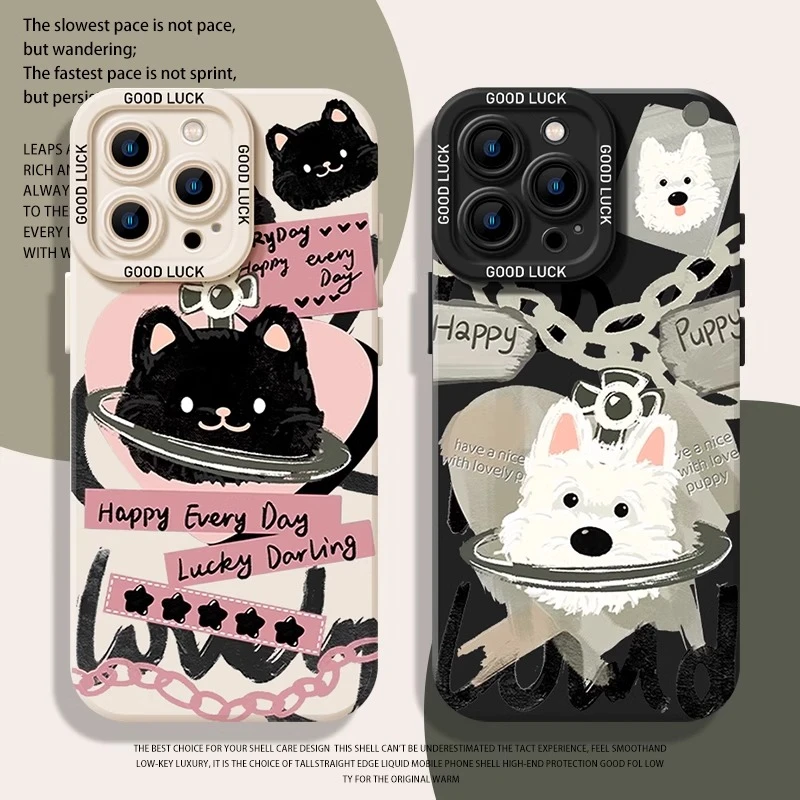 情侣西高地小黑猫适用苹果16手机壳新款华为VIVO小米15OPPO防摔14