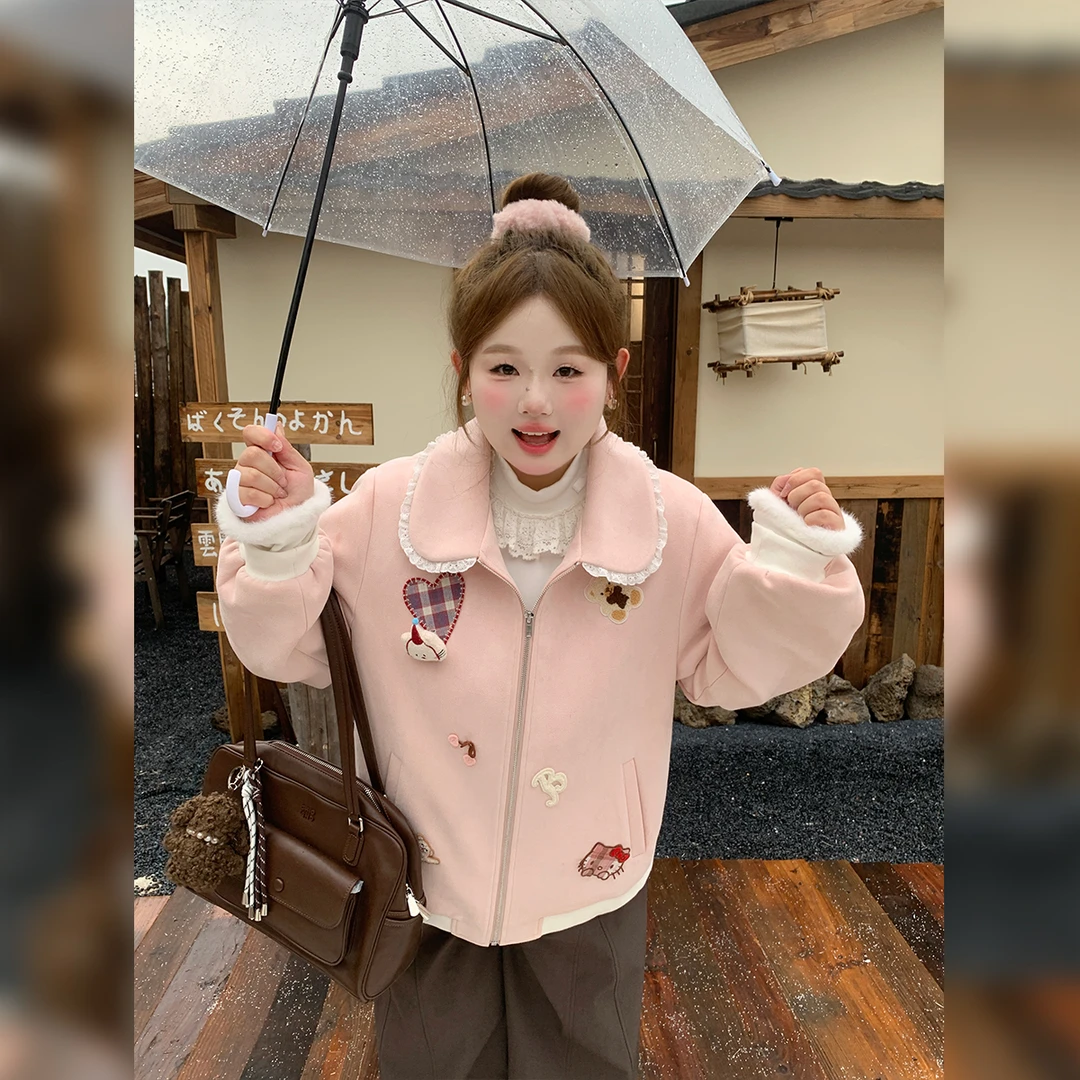 徐达布【莱诗社洋】大码休闲外套女新款早秋粉色呢大衣W37773C53