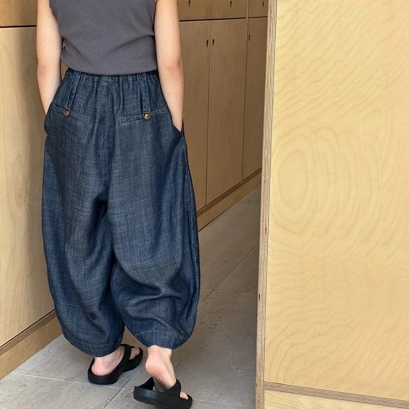 2025柔软天丝牛仔裤百搭裤子儿童男女童宽松休闲裤直筒夏季九分裤