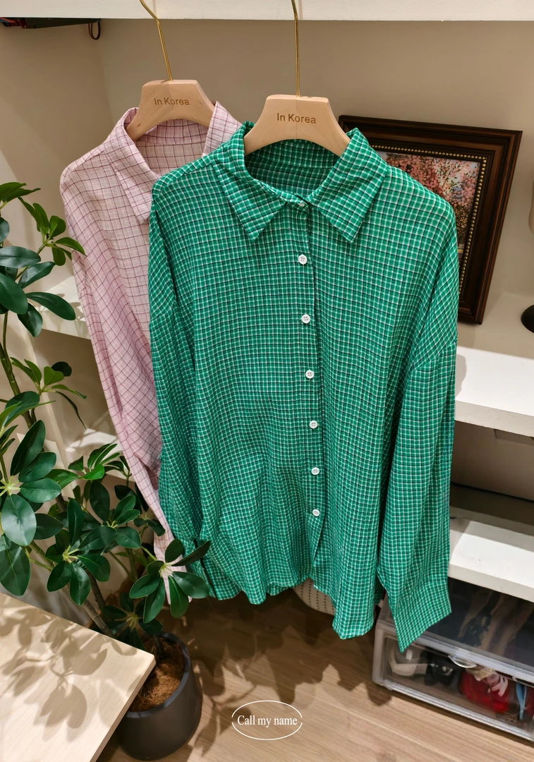 韩国代购.  Call my name  格子   超薄防晒衬衫L25051735