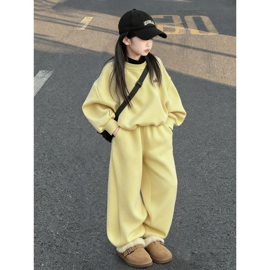 女童秋套装新款今年流行爆款儿童秋冬加绒卫衣两件套小女孩运动服