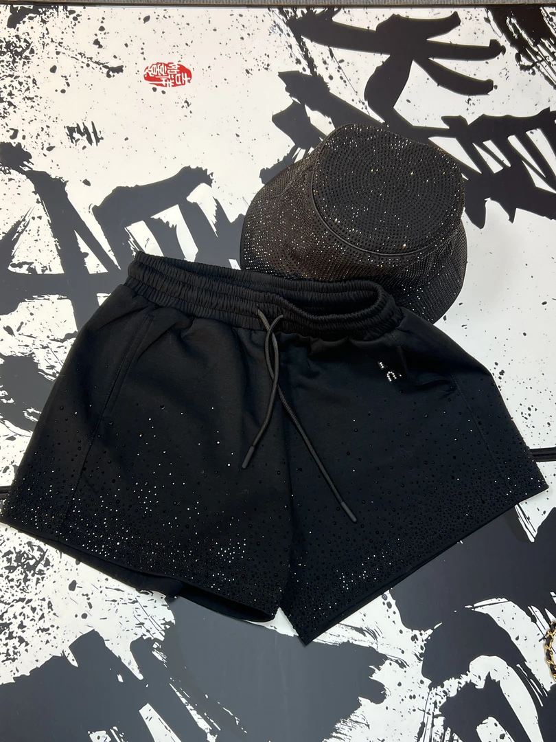 夏季时尚潮流百搭休闲宽松下摆满钻烫钻短裤