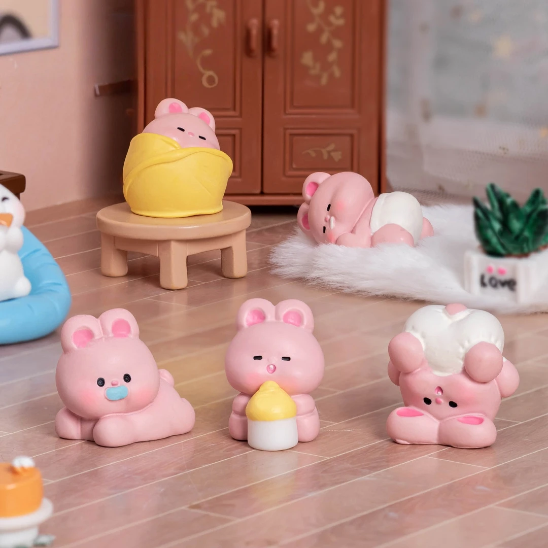 【对对碰】微景观摆件卡通可爱粉红兔宝宝公仔diy桌面汽车小摆件