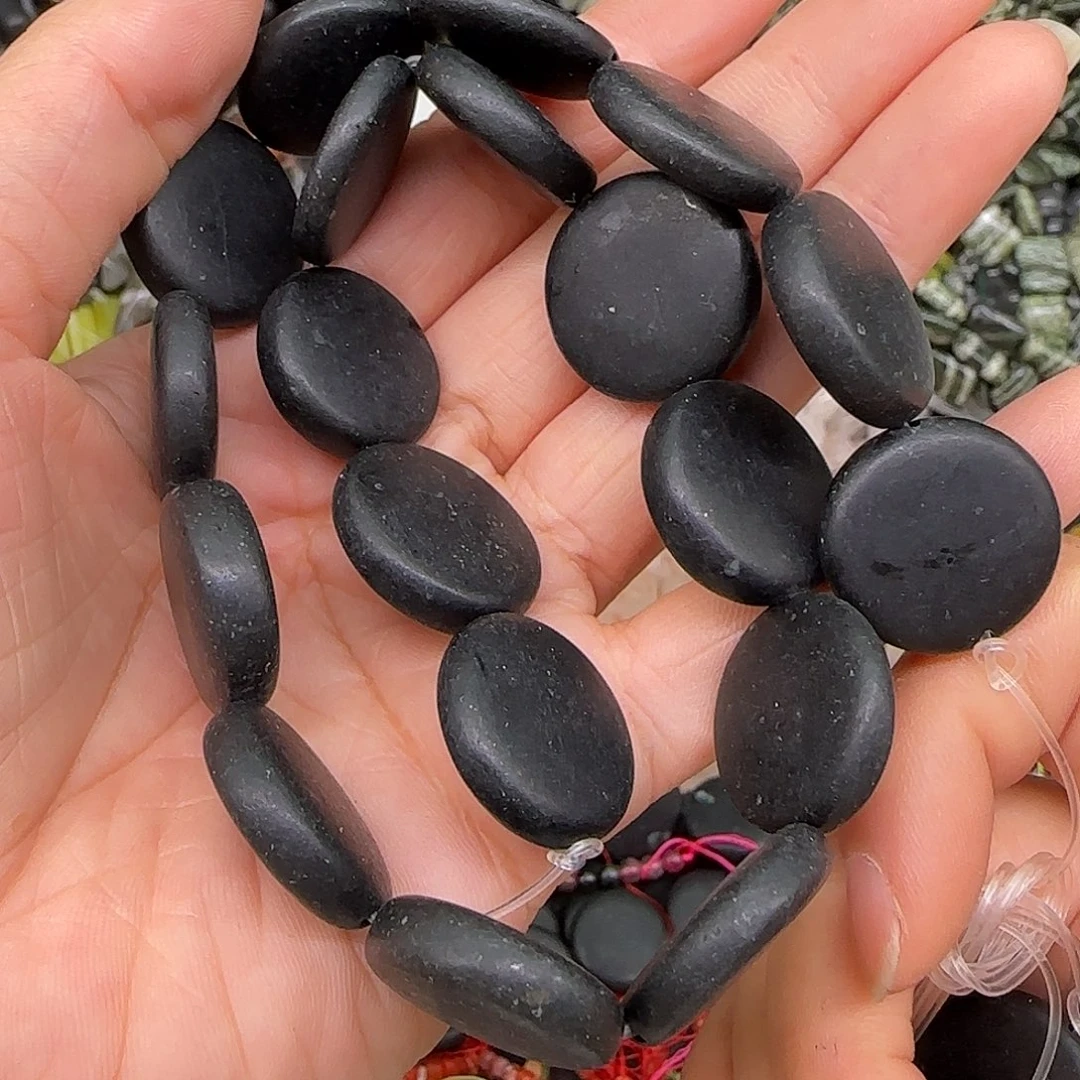 玛瑙/玉髓合金珠宝半成品哑光黑曜石20mm圆饼一条