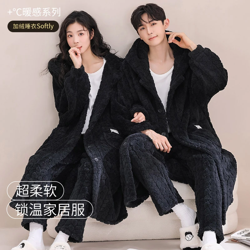情侣珊瑚绒睡袍女秋冬季睡衣加厚浴袍男士睡袍长款法兰绒家居服