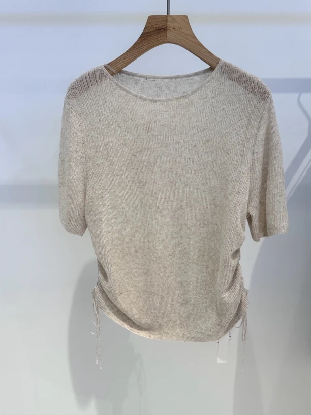 两边抽绳圆领针织短袖