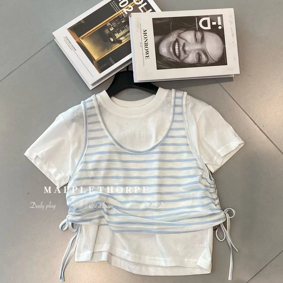 S2452儿童条纹短袖两件套