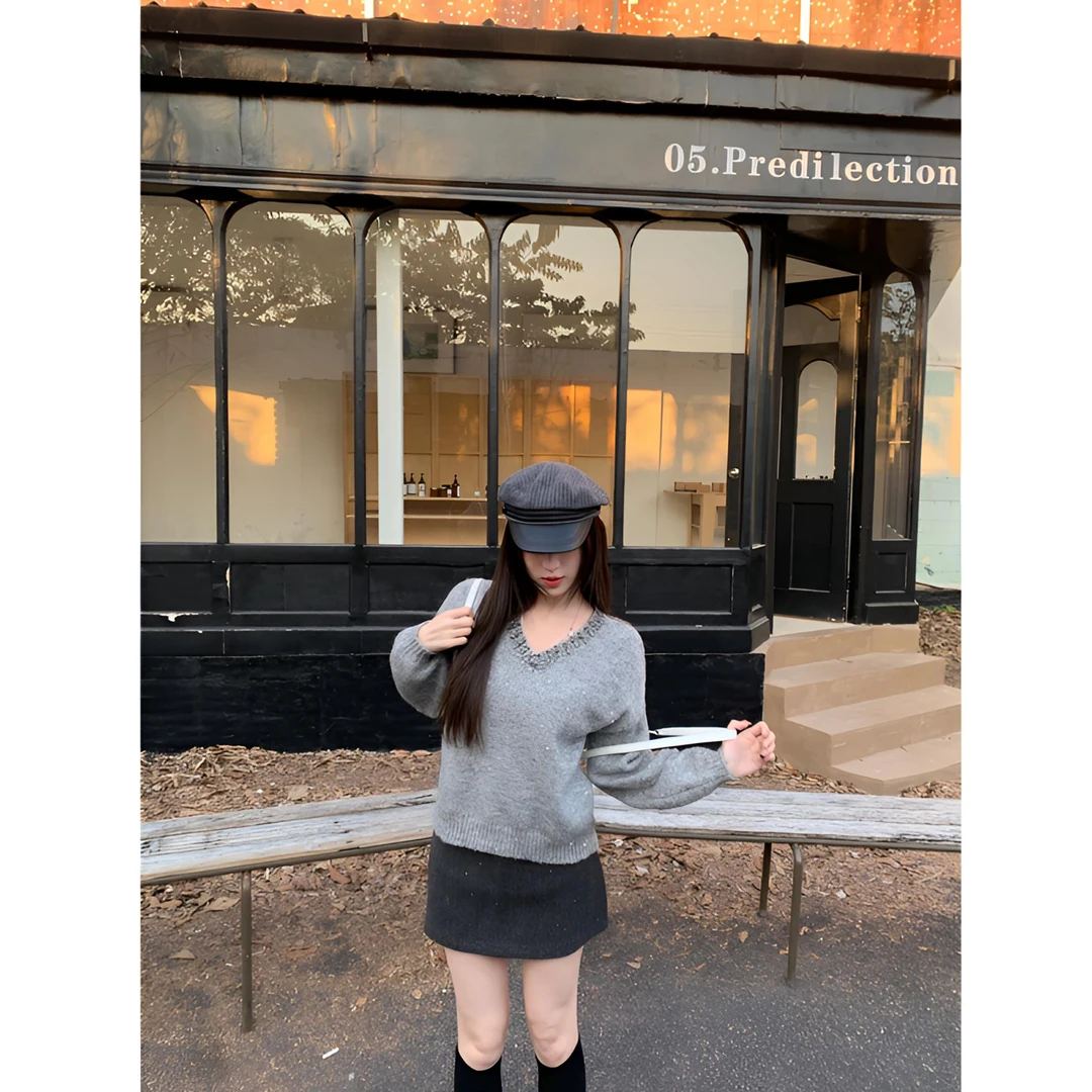 【618现货5折】亮珠片绣小香风时尚洋气减龄亮片套头毛衣 4079