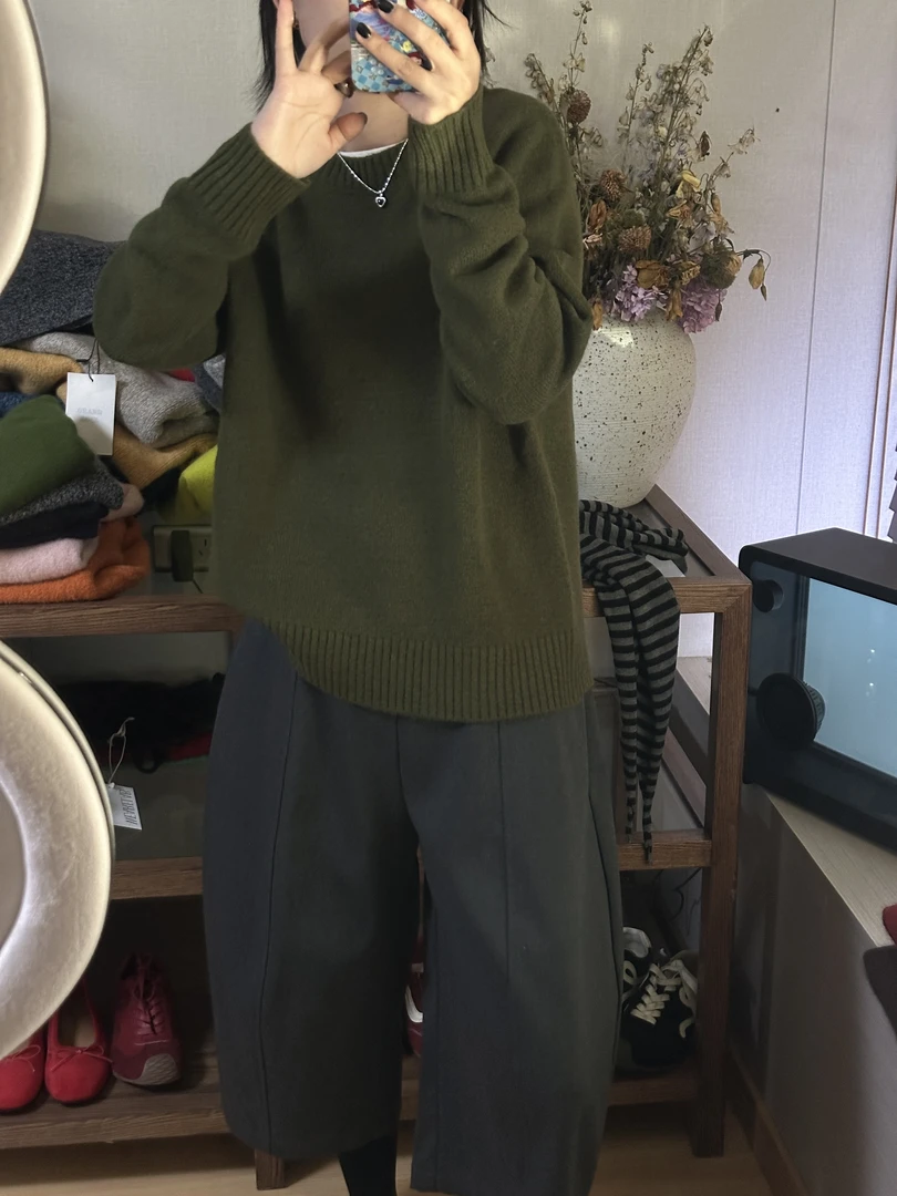 纯色圆领女套头毛衣慵懒高级感外穿新款打底上衣