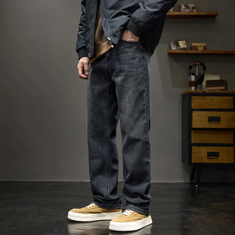 复古水洗做旧牛仔裤男士宽松锥形直筒裤春秋季2025新款百搭长裤男