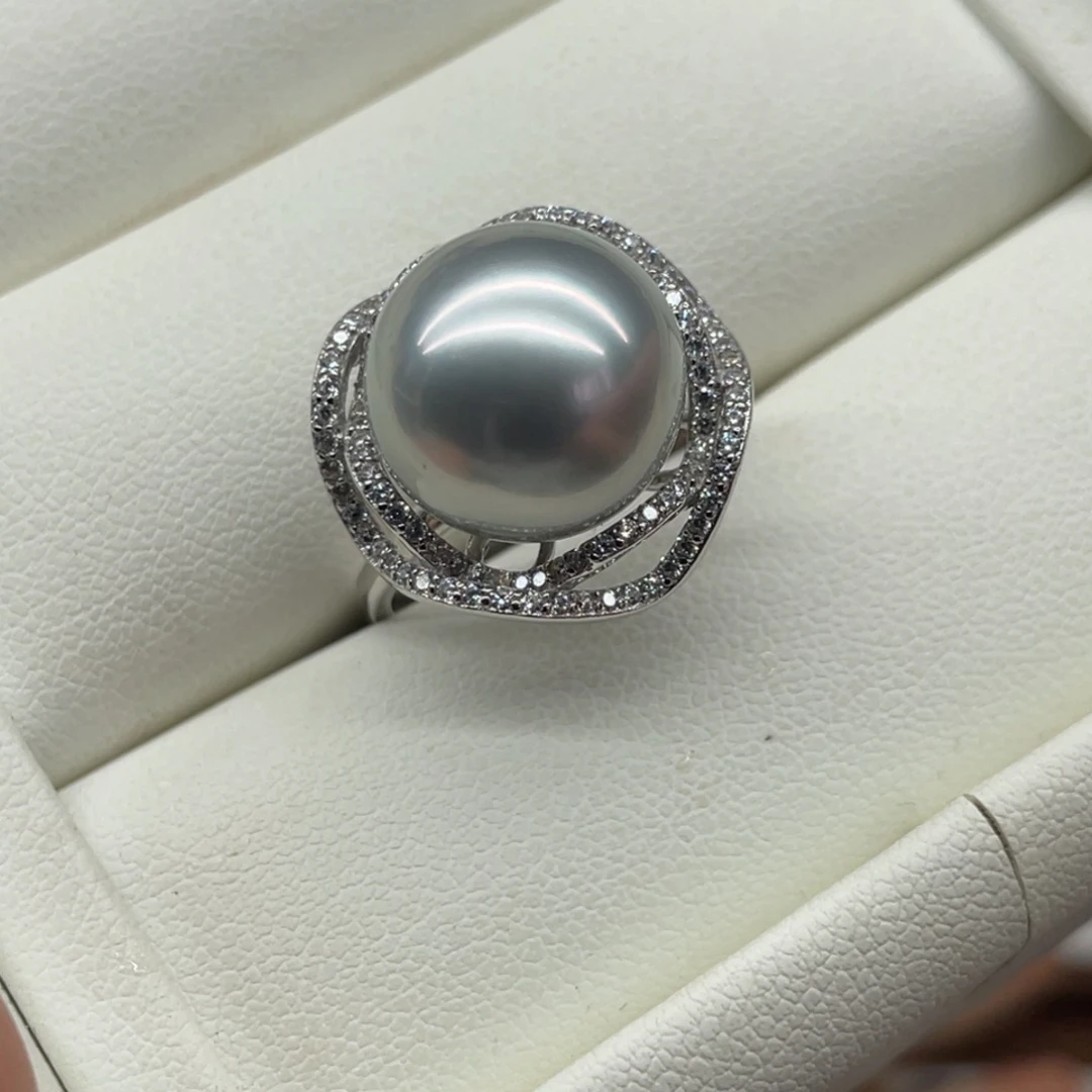 银S925镶嵌戒指海水珍珠12.9mm