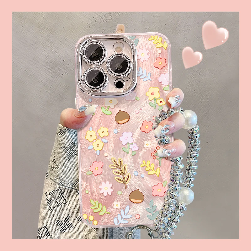 坚果碎花适用苹果15华为vivo/oppo小米iPhone16精孔羽纱纹手机壳