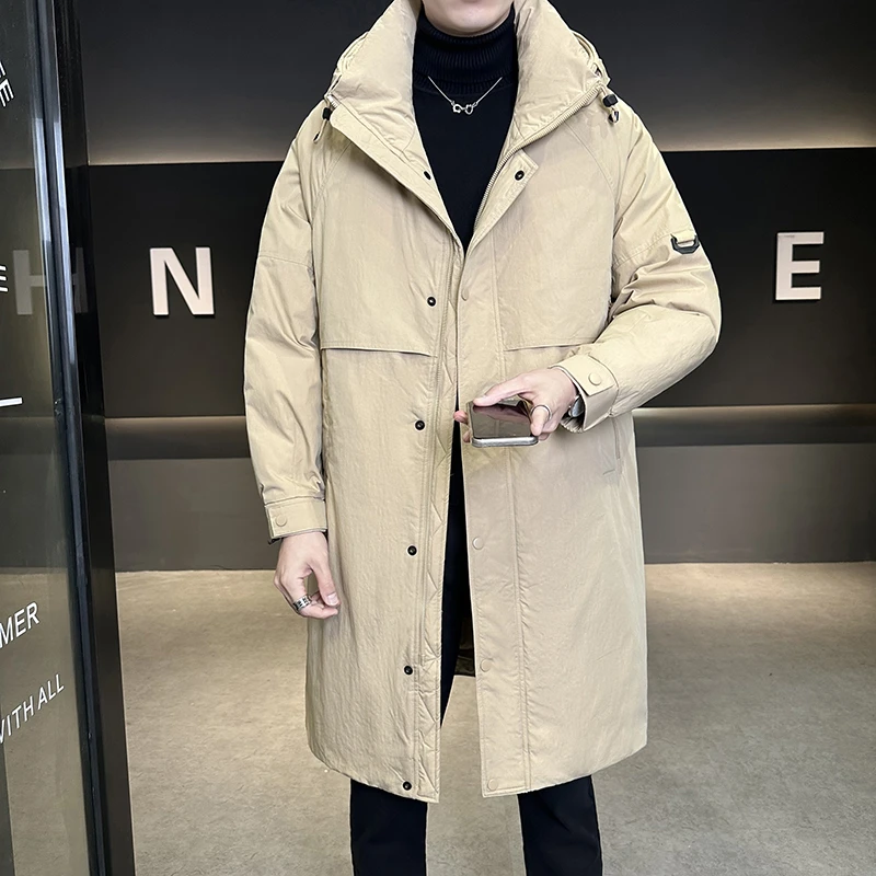 中长款羽绒服男款2025新款冬季高端轻奢连帽鸭绒内胆加厚防寒外套