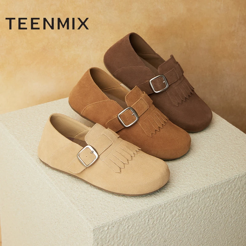 天美意2025秋新款百搭潮流通勤平底深口复古风女勃肯鞋KK016AM5