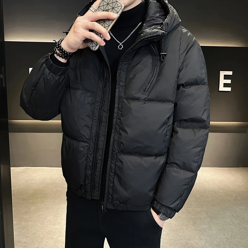 高端白鸭绒羽绒服男士冬季2025新款潮牌正品短款加厚外套男款冬装