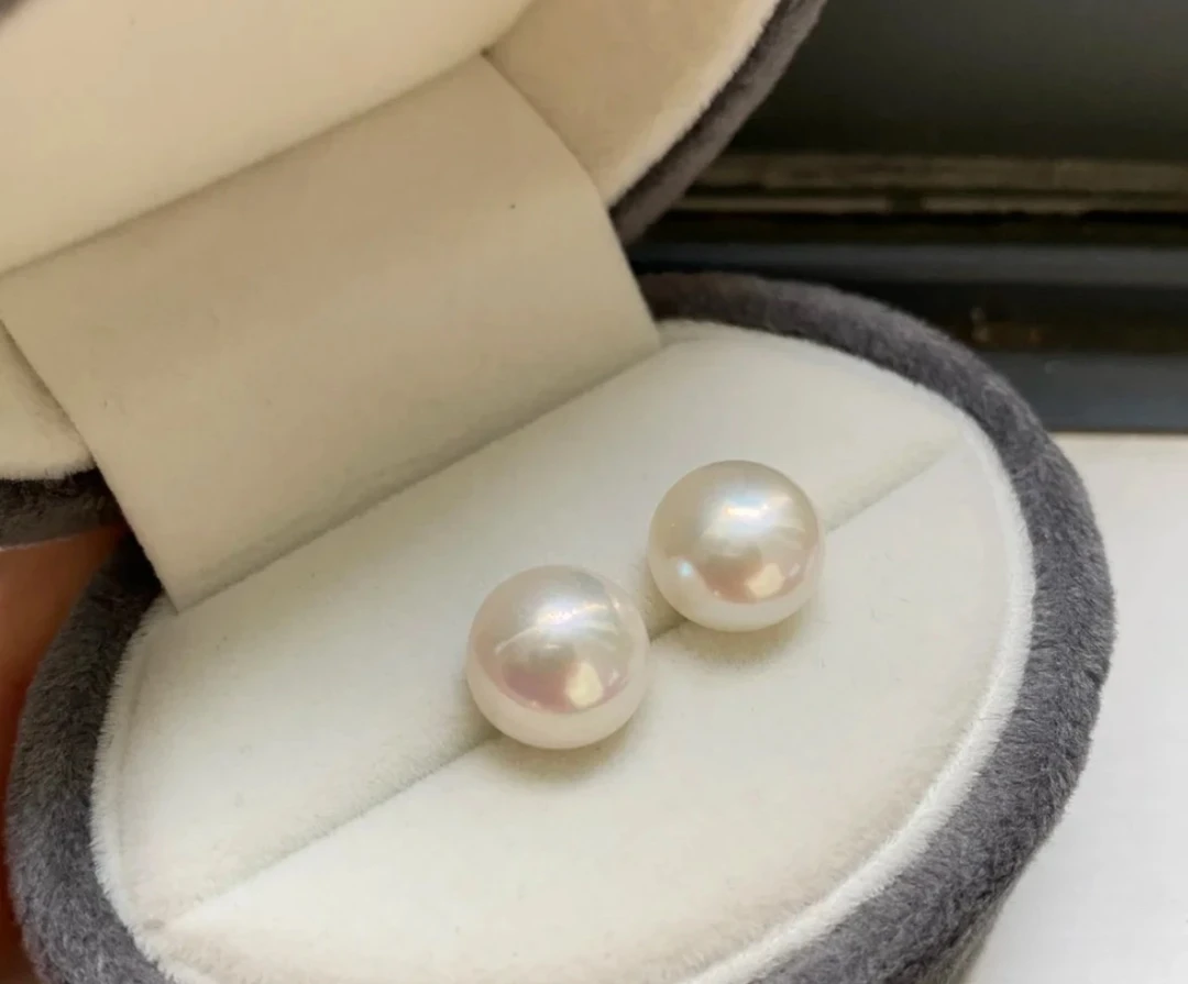 【珍辉珠宝】s925银  “淡水珍珠”耳钉 8.5-9.5mm 无核非正圆