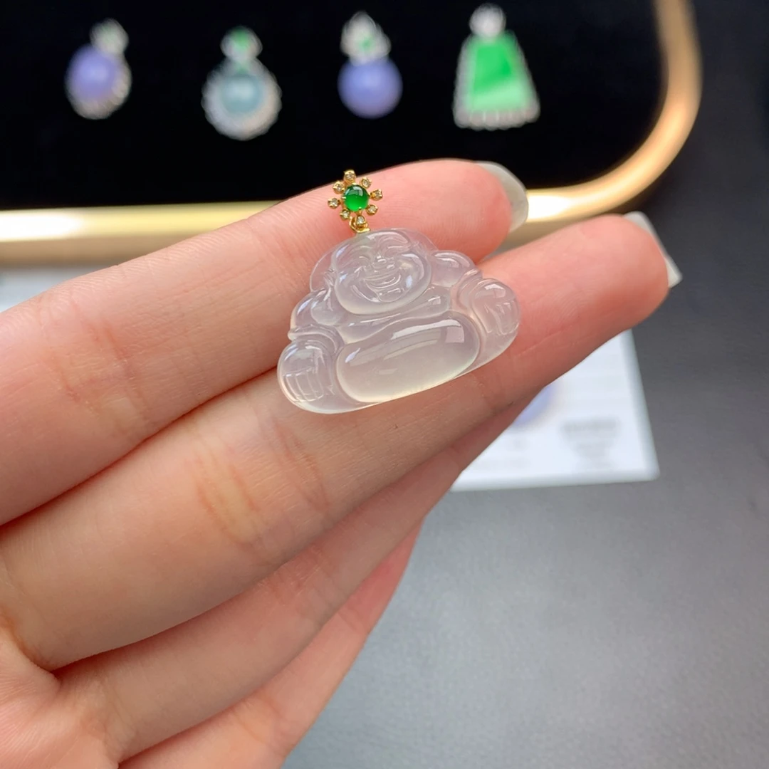 翡翠18K金镶嵌挂件48小时鉴赏期  退货不扣服务费