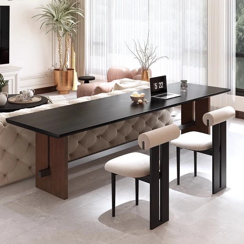 客厅横厅沙发后长条桌双人学习桌法式复古黑色实木书桌家用客厅桌