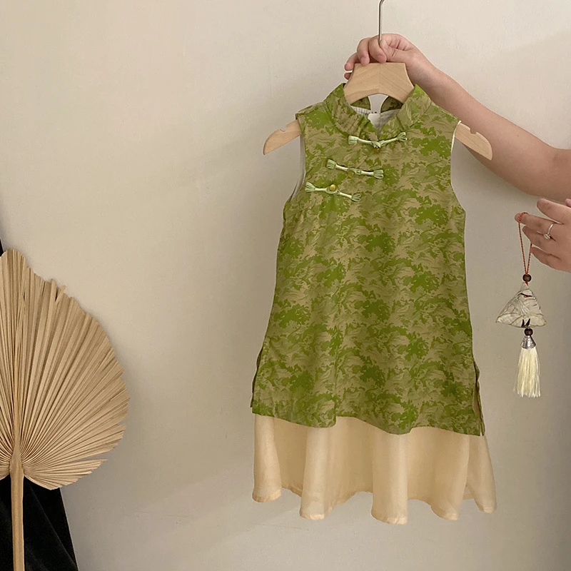 【安安家】2025夏季新款女孩国风背心裙女童汉服连衣裙新中式R25380