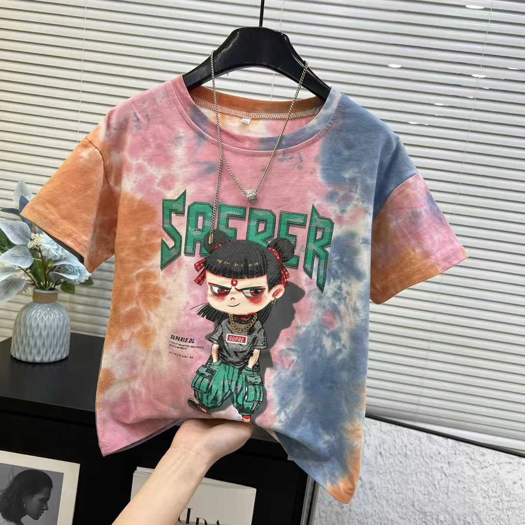 潮酷哪吒款~男童爆款哪吒扎染洋气时髦T恤短袖6331