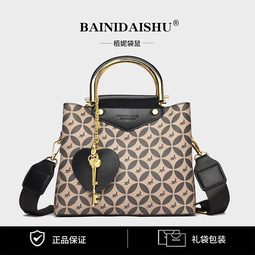 新款时尚百搭潮流女包单肩斜挎包2115圆圈小鹿黑