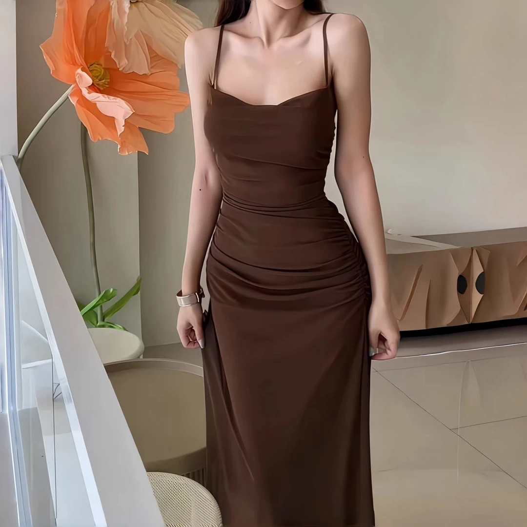 M207 性感网纱吊带连衣裙女夏季新款气质露背修身收腰长裙