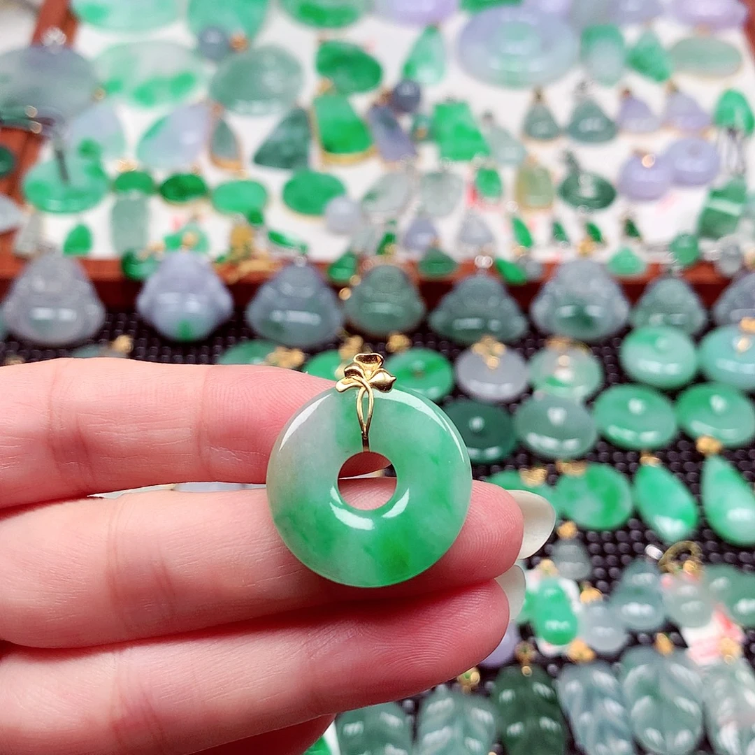 翡翠18K金镶嵌吊坠(不含链)