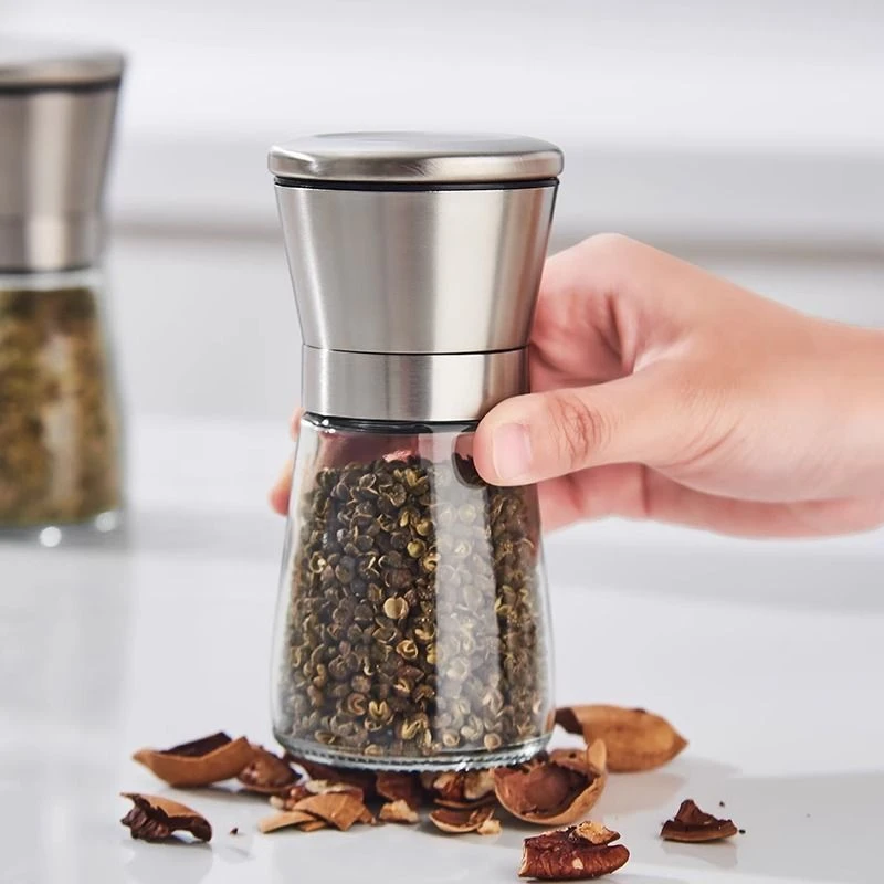 德国不锈钢胡椒研磨器烧烤黑胡椒粒花椒粉玫瑰海盐厨房手动研磨瓶