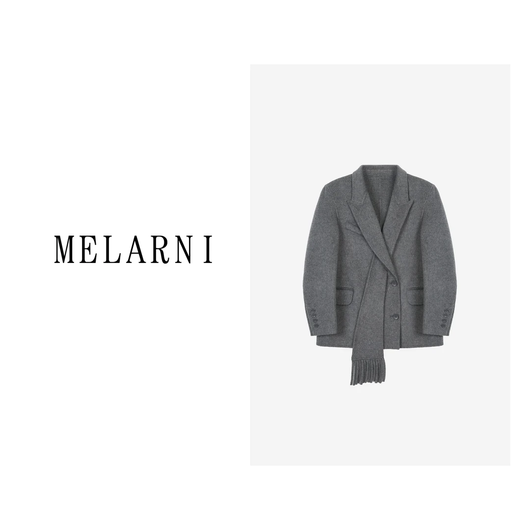 【MELARNI】气质百搭简约纯色绵羊毛毛呢大衣MLN10615