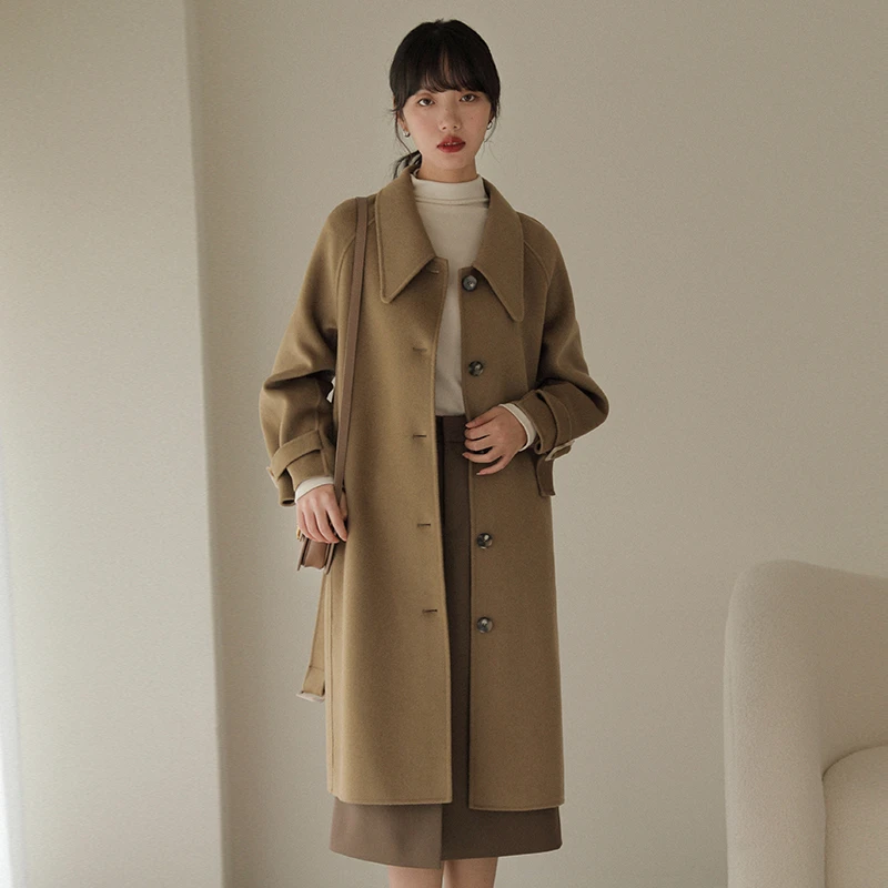 清仓【026】双面呢大衣中长款韩版复古小个子气质羊毛呢