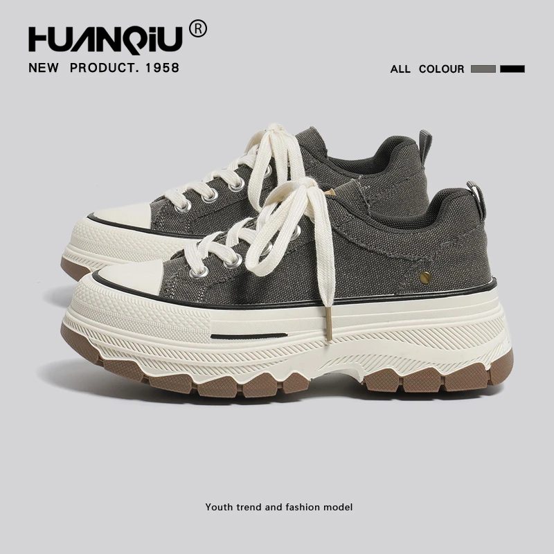 环球厚底帆布鞋女2026春季新款休闲运动松糕女鞋防滑增高百搭板鞋