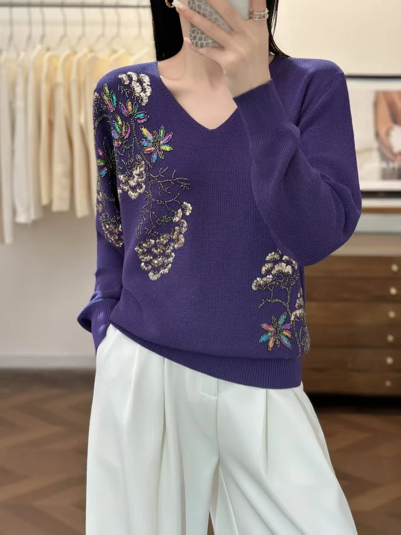 99156DJ新款 时尚 百搭 洋气  高端 轻奢烫钻 大码妈妈装上衣