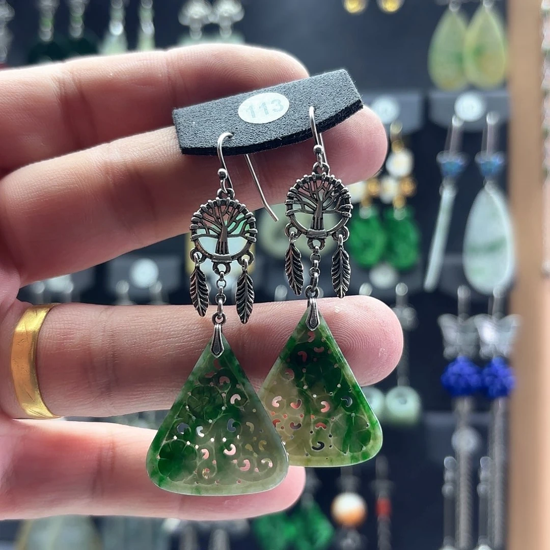 翡翠耳饰银S925镶嵌J**e