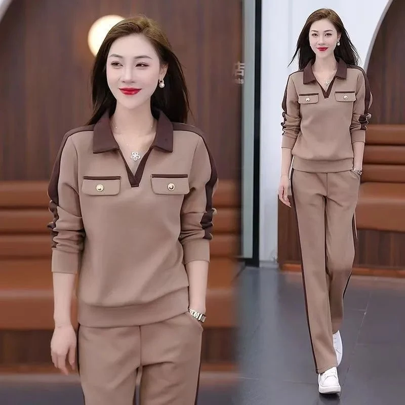 2025春秋季新款韩版时尚休闲运动服套装宽松百搭妈妈装显瘦两件套